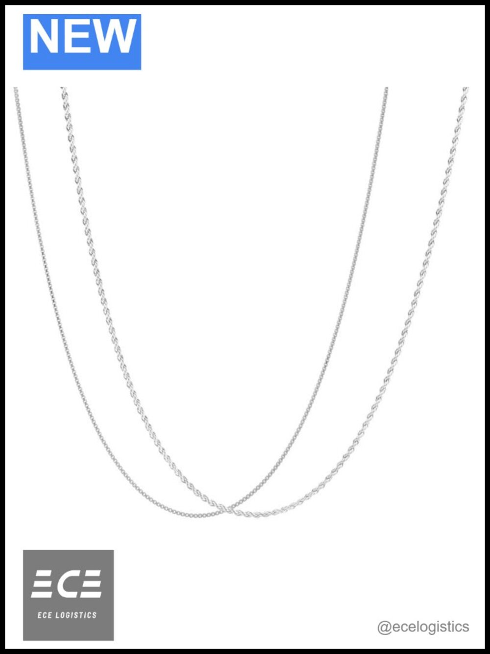 24k White Gold Plated Box Rope Chain Necklace Set 22" Stainless Steel